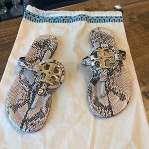 Tory Burch Snake Skin Sandals with Gold Buckle
